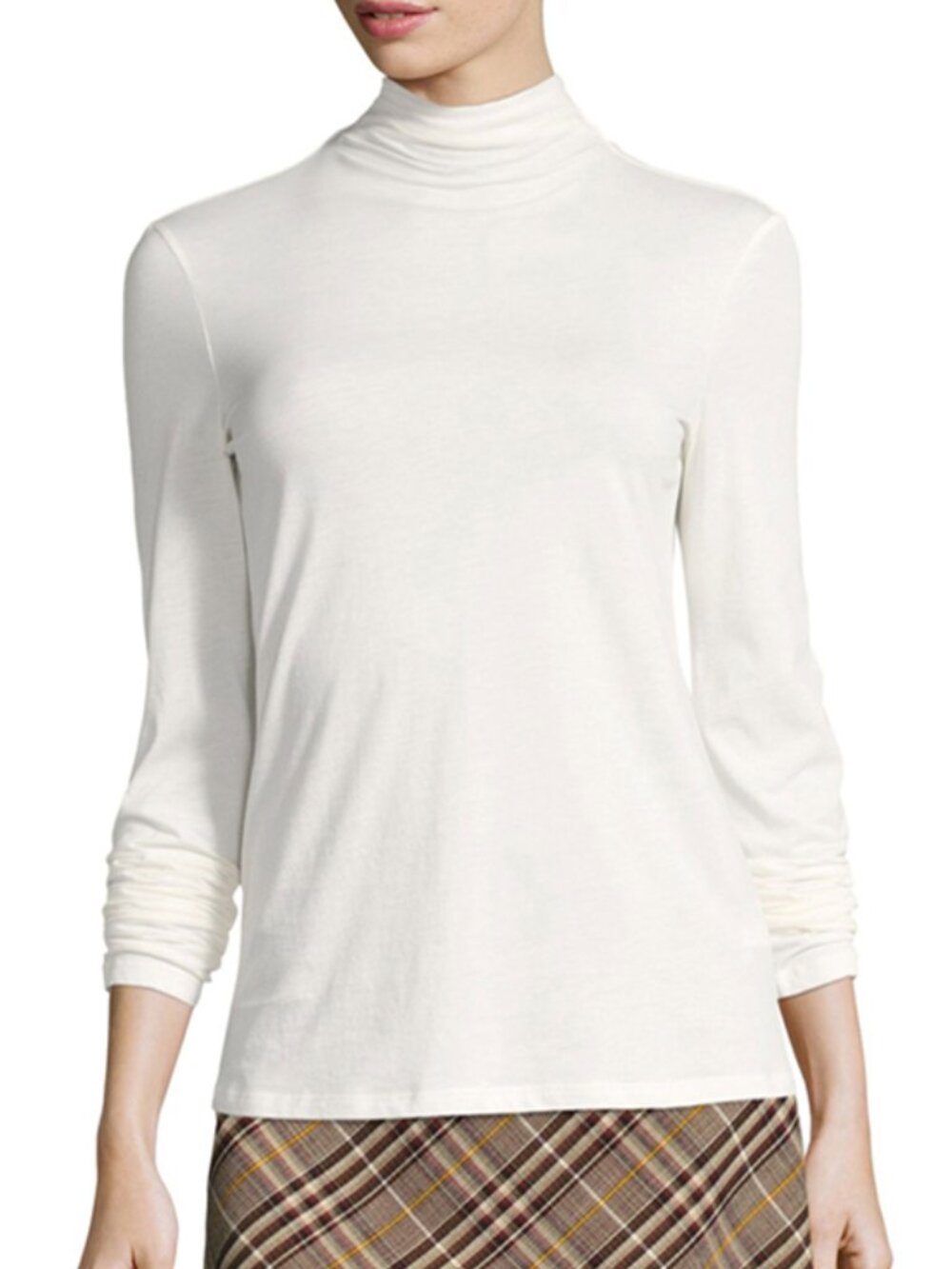 NWT $192 Theory Ivory Cotton Cashmere Turtleneck T-Shirt Top SIZE M